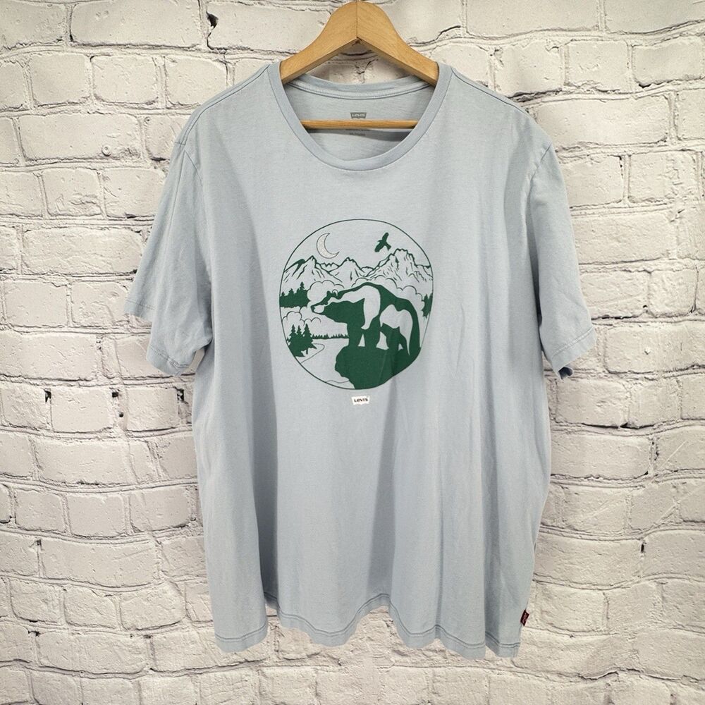 Levi's Tee Shirt Men's XXL Light Blue Bear & Mountains Cotton Gorpcore Outdoors